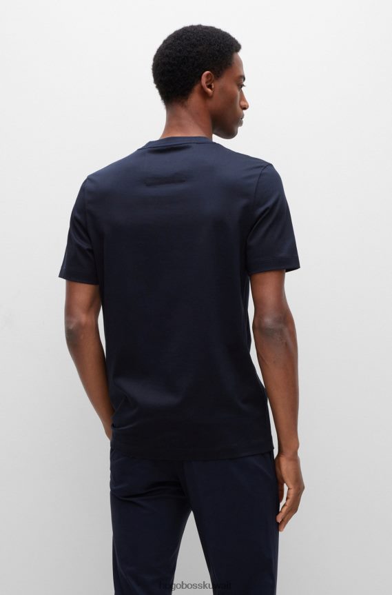 4TFNJN2988 أزرق غامق Hugo Boss تيشيرت بطبعة شعار الماركة باللون الأزرق الداكن، مصنوع من قطن جيرسي هوغو المضاد للتعرق