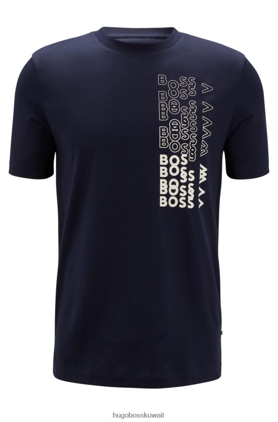 4TFNJN2988 أزرق غامق Hugo Boss تيشيرت بطبعة شعار الماركة باللون الأزرق الداكن، مصنوع من قطن جيرسي هوغو المضاد للتعرق