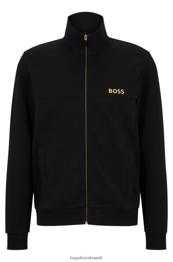 4TFNJN2990 أسود Hugo Boss سويت شيرت هوغو بسحاب من مزيج القطن مع شعار مطرز أسود