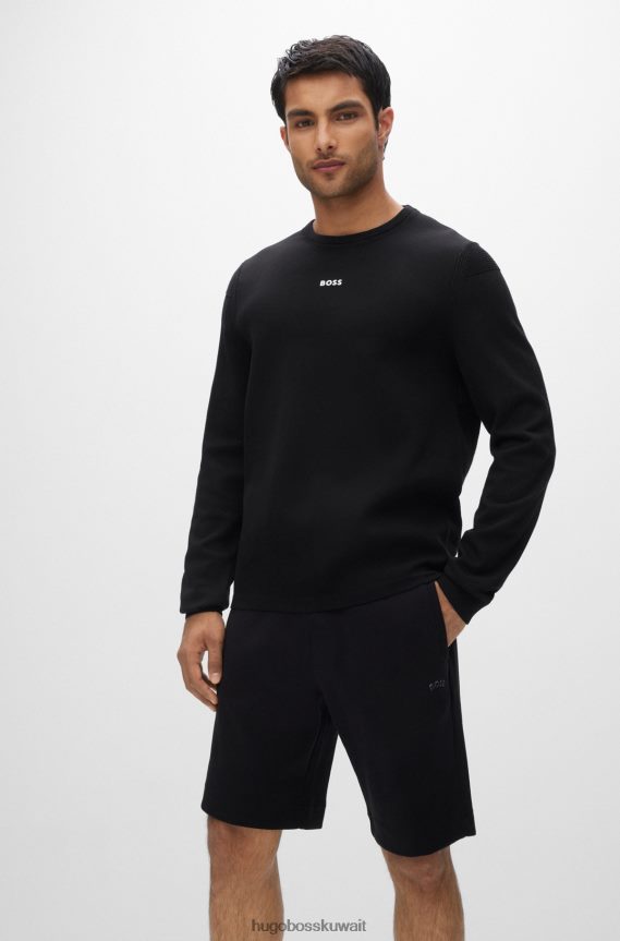 4TFNJN2992 أسود Hugo Boss سترة هوغو سوداء من مزيج القطن بقصة عادية مع شعار متباين