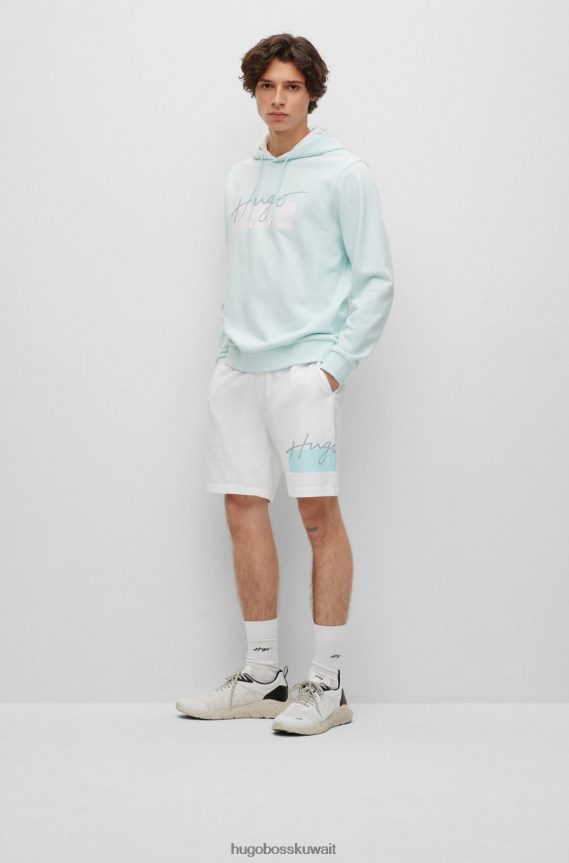 4TFNJN2994 أزرق فاتح Hugo Boss سترة بغطاء للرأس من French-terry مع شعار مكتوب بخط اليد باللون الأزرق الفاتح من Hugo