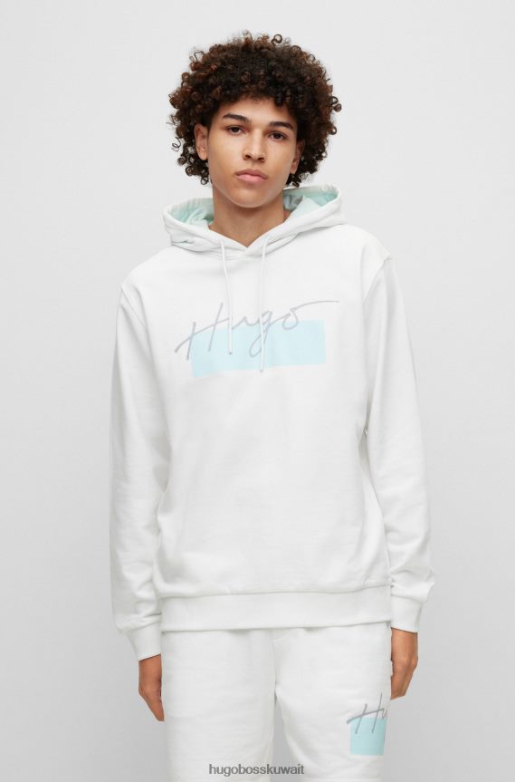 4TFNJN2995 أبيض Hugo Boss هوديي فرنسي تيري أبيض مع شعار هوغو مكتوب بخط اليد
