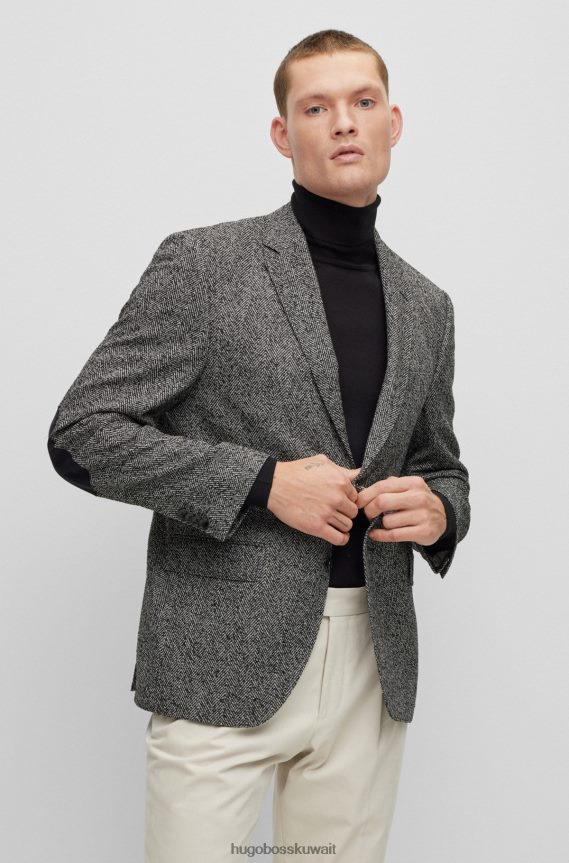 4TFNJN2996 الرمادي الداكن Hugo Boss سترة ذات مقاس عادي من مزيج الصوف المتعرج باللون الرمادي الداكن