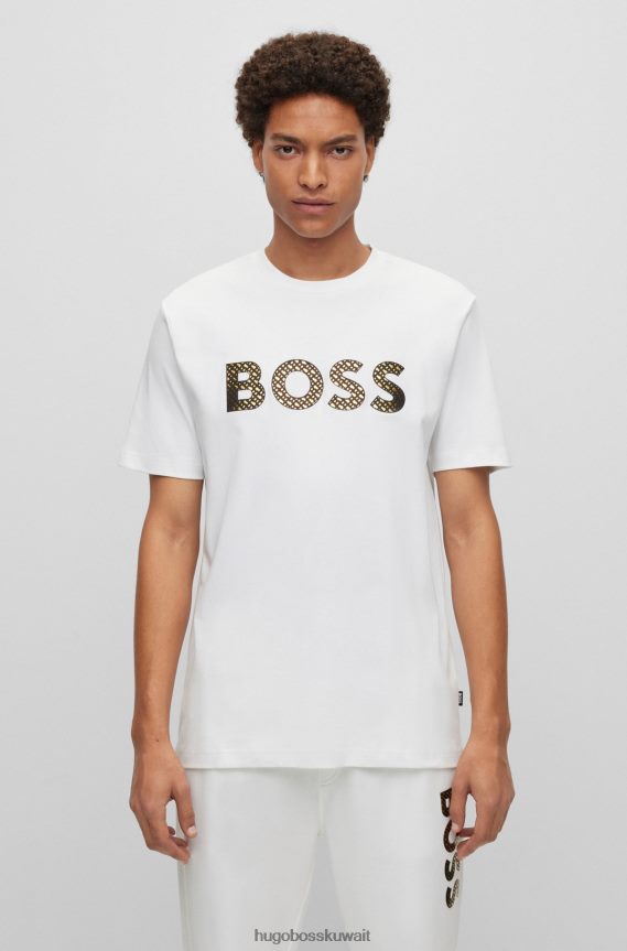 4TFNJN2998 أبيض Hugo Boss تيشيرت Hugo باللون الأبيض مع شعار مملوء بشعار من القطن المتشابك