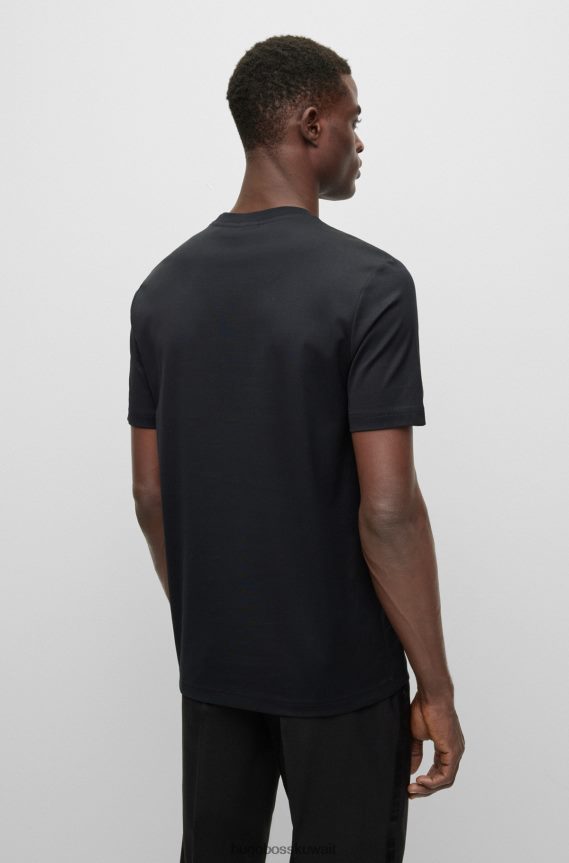 4TFNJN2999 أسود Hugo Boss تيشيرت بشعار Hugo محشو بشعار من القطن المتشابك باللون الأسود