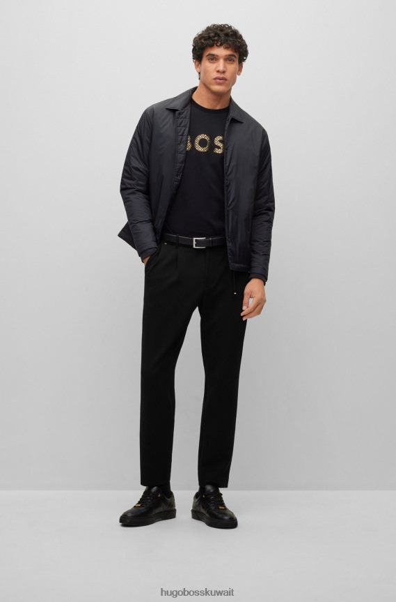 4TFNJN3000 أسود Hugo Boss تيشيرت بشعار مملوء بشعار المونوغرام من قطن هوغو الأسود المتشابك