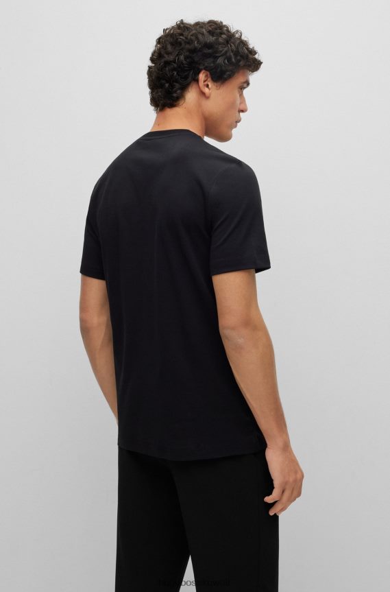 4TFNJN3000 أسود Hugo Boss تيشيرت بشعار مملوء بشعار المونوغرام من قطن هوغو الأسود المتشابك