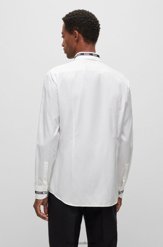 4TFNJN3001 أبيض Hugo Boss قميص أبيض بقصّة ضيّقة من قطن هوغو الإيطالي الصنع
