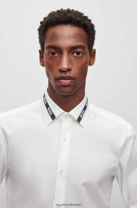 4TFNJN3001 أبيض Hugo Boss قميص أبيض بقصّة ضيّقة من قطن هوغو الإيطالي الصنع