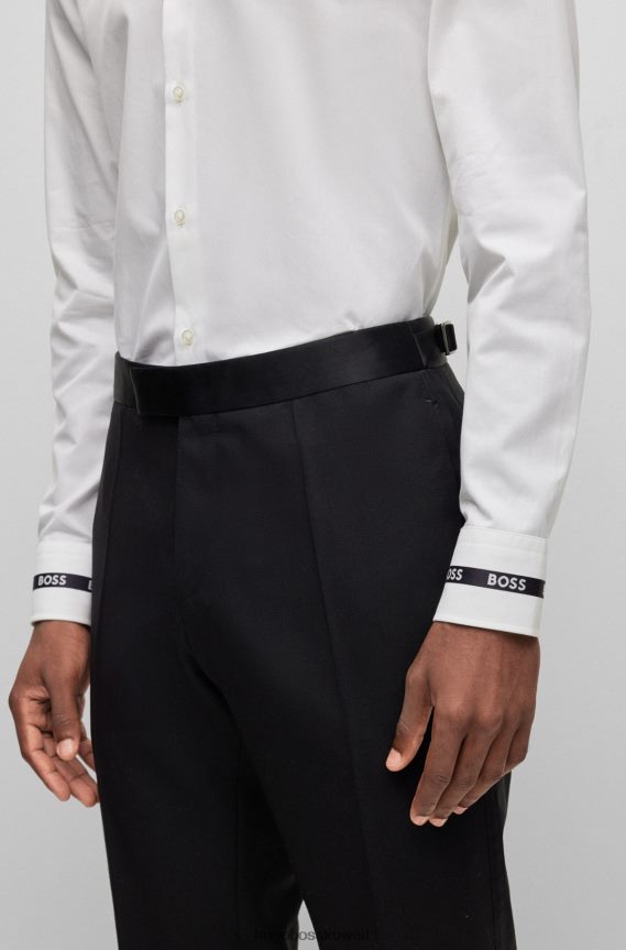 4TFNJN3001 أبيض Hugo Boss قميص أبيض بقصّة ضيّقة من قطن هوغو الإيطالي الصنع