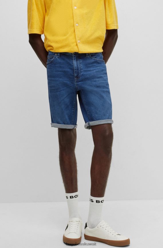 4TFNJN3002 أزرق غامق Hugo Boss شورت بقصة عادية من قماش الدنيم المريح والمطاط باللون الأزرق الداكن