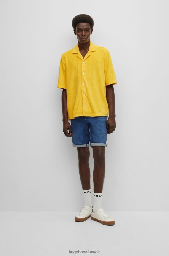 4TFNJN3002 أزرق غامق Hugo Boss شورت بقصة عادية من قماش الدنيم المريح والمطاط باللون الأزرق الداكن