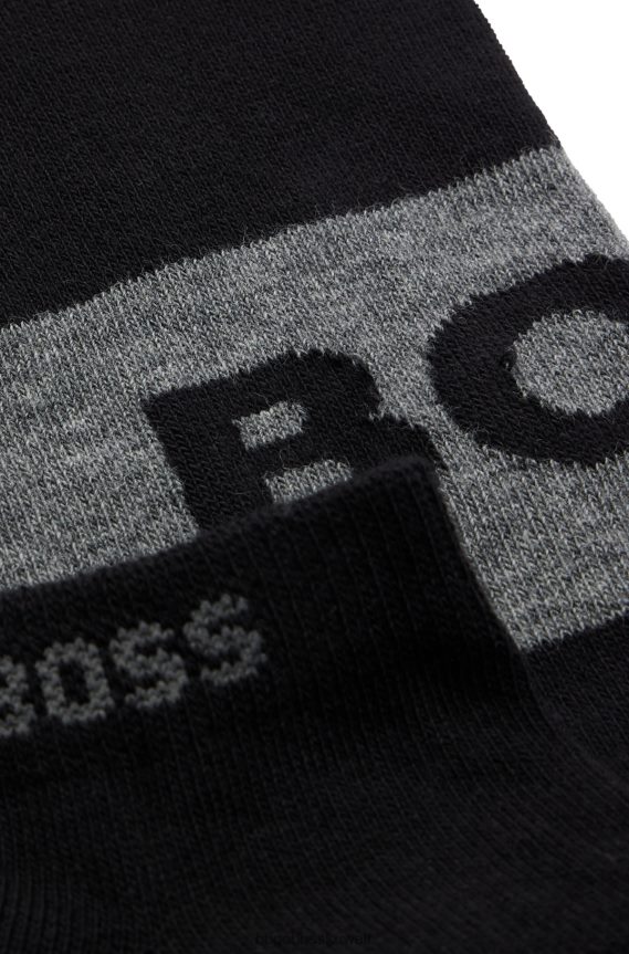 4TFNJN3003 أسود Hugo Boss حزمة من اثنين جوارب هوغو سوداء بطول الكاحل مصنوعة من قماش مطاطي