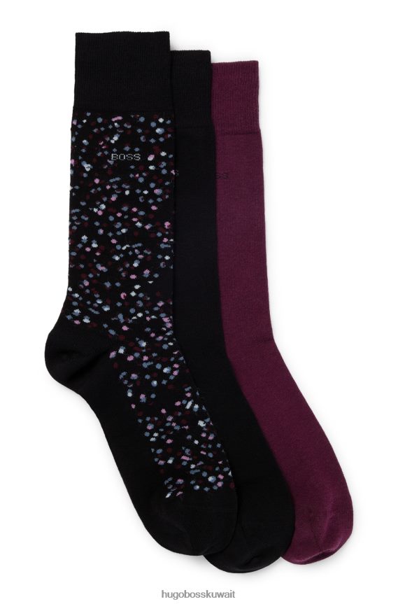 4TFNJN3007 أسود Hugo Boss حزمة من ثلاثة جوارب باللون الأسود مصنوعة من مزيج القطن من هوغو