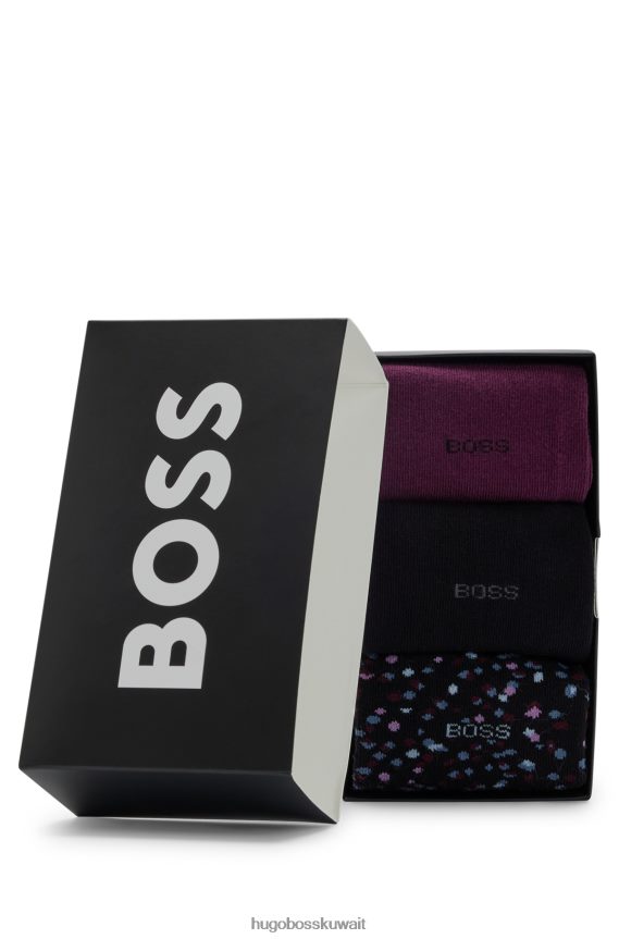 4TFNJN3007 أسود Hugo Boss حزمة من ثلاثة جوارب باللون الأسود مصنوعة من مزيج القطن من هوغو