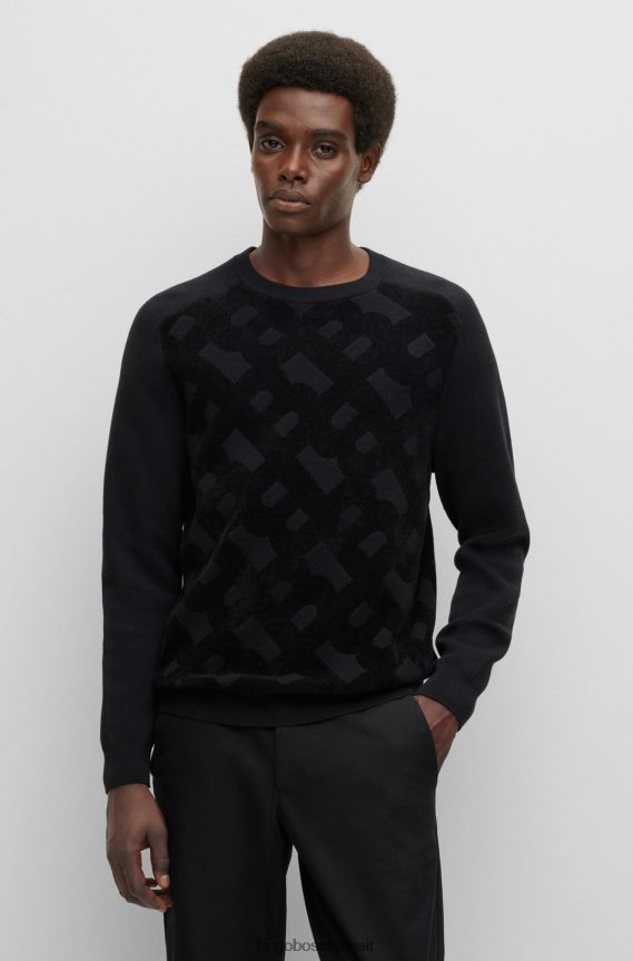 4TFNJN3010 أسود Hugo Boss سترة Hugo سوداء عادية بنمط جاكار Monogram