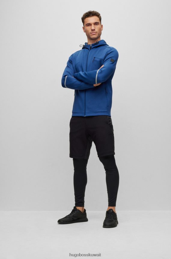 4TFNJN3011 أزرق غامق Hugo Boss هودي هوغو ميلانج بسحاب مع تفاصيل زخرفية عاكسة باللون الأزرق الداكن