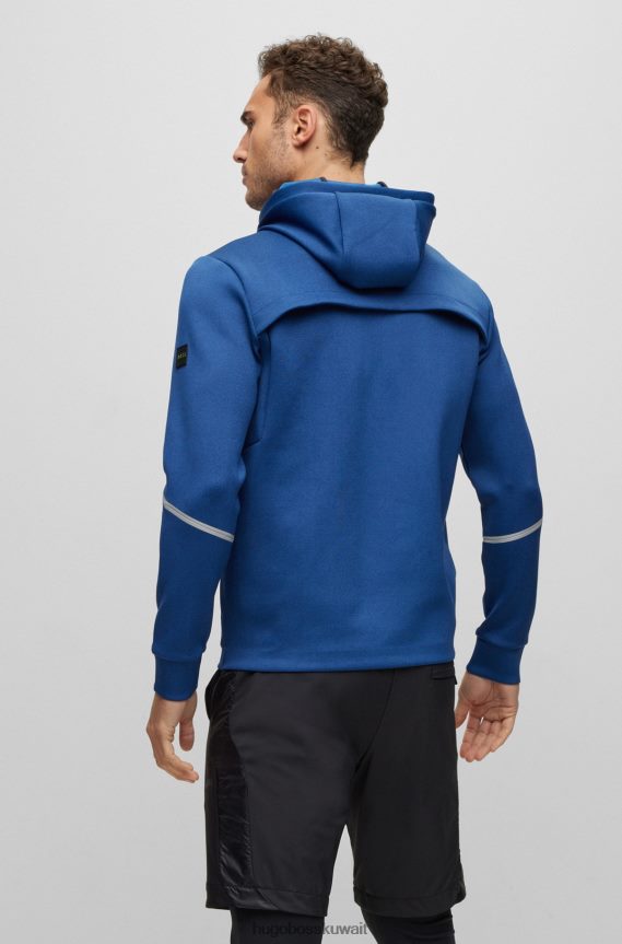 4TFNJN3011 أزرق غامق Hugo Boss هودي هوغو ميلانج بسحاب مع تفاصيل زخرفية عاكسة باللون الأزرق الداكن