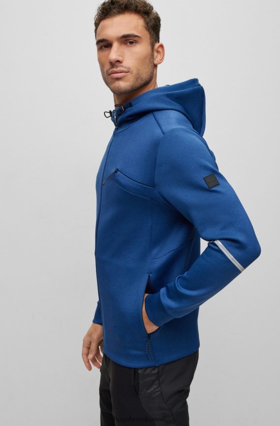 4TFNJN3011 أزرق غامق Hugo Boss هودي هوغو ميلانج بسحاب مع تفاصيل زخرفية عاكسة باللون الأزرق الداكن