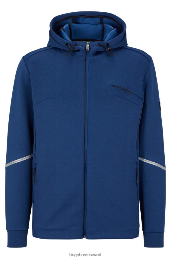 4TFNJN3011 أزرق غامق Hugo Boss هودي هوغو ميلانج بسحاب مع تفاصيل زخرفية عاكسة باللون الأزرق الداكن