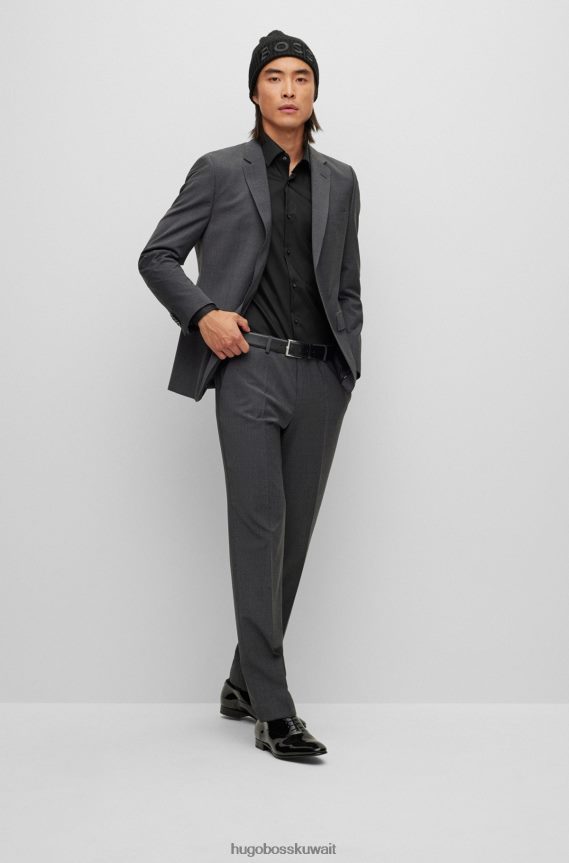 4TFNJN3014 أسود Hugo Boss قميص بقصة عادية من قماش البوبلين القطني سهل الكي باللون الأسود