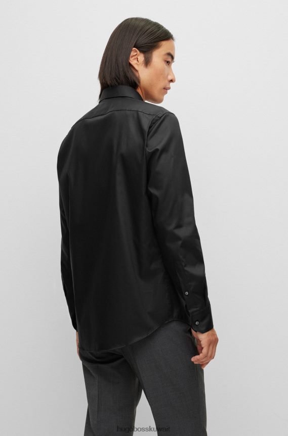 4TFNJN3014 أسود Hugo Boss قميص بقصة عادية من قماش البوبلين القطني سهل الكي باللون الأسود