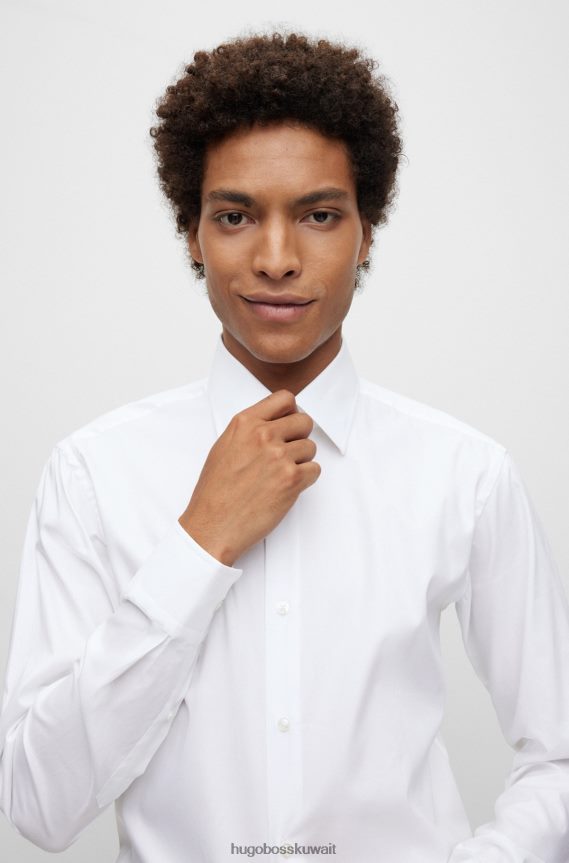 4TFNJN3016 أبيض Hugo Boss قميص هوغو الأبيض ذو المقاس العادي من قماش البوبلين القطني سهل الكي