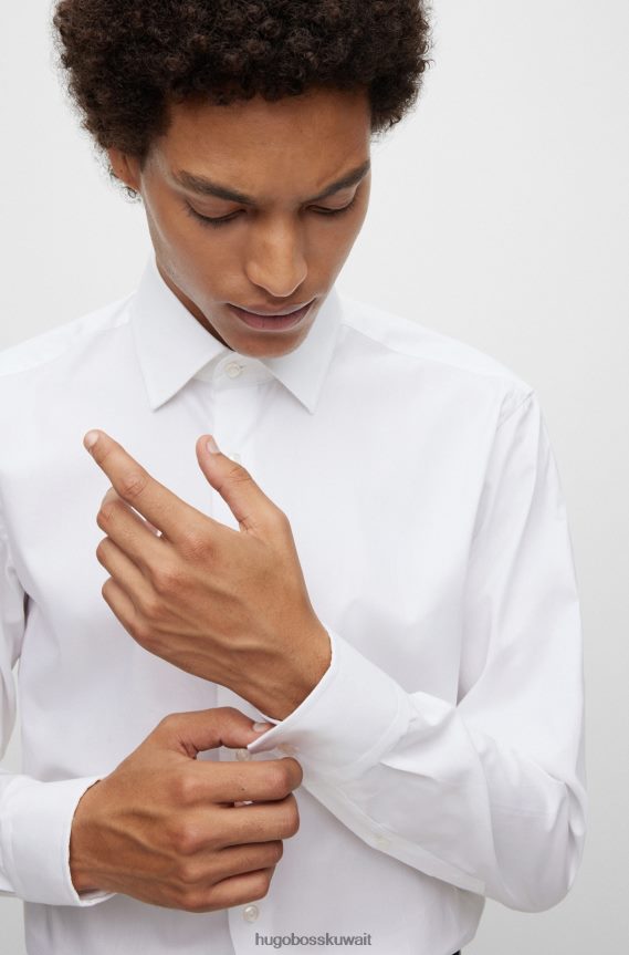 4TFNJN3016 أبيض Hugo Boss قميص هوغو الأبيض ذو المقاس العادي من قماش البوبلين القطني سهل الكي