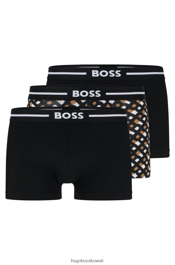 4TFNJN3017 أصفر مسود Hugo Boss Hugo حزمة من ثلاثة سراويل من القطن المطاطي مع أحزمة خصر تحمل الشعار باللون الأسود