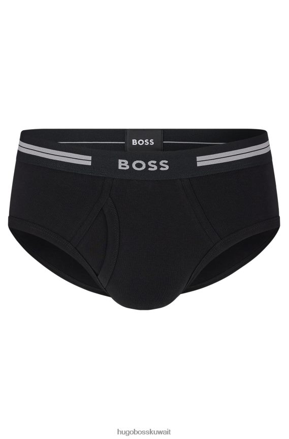 4TFNJN3021 أسود Hugo Boss سراويل داخلية عادية الارتفاع من القطن العضوي مع حزام خصر يحمل شعار هوغو باللون الأسود