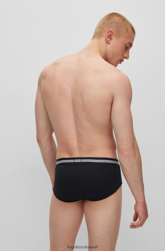 4TFNJN3021 أسود Hugo Boss سراويل داخلية عادية الارتفاع من القطن العضوي مع حزام خصر يحمل شعار هوغو باللون الأسود