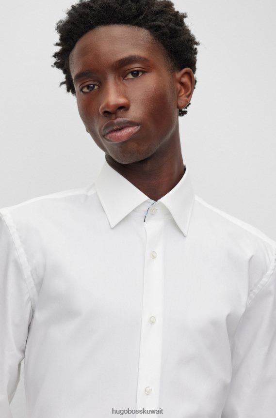 4TFNJN3023 أبيض Hugo Boss قميص Hugo أبيض بقصة ضيقة مصنوع من قماش البوبلين القطني سهل الكي