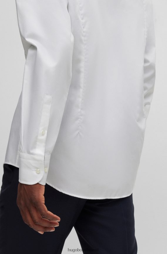 4TFNJN3023 أبيض Hugo Boss قميص Hugo أبيض بقصة ضيقة مصنوع من قماش البوبلين القطني سهل الكي