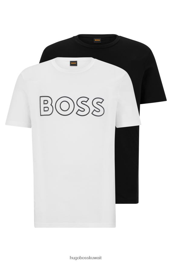 4TFNJN3024 أبيض أسود Hugo Boss Hugo حزمة من قطعتين من تيشيرتات الشعار من قطن الجيرسيه باللون الأسود
