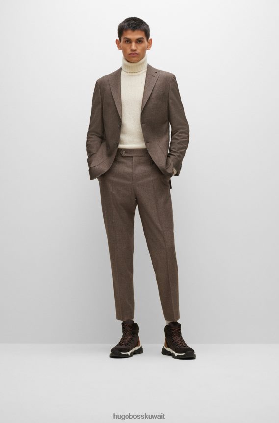 4TFNJN3025 بني Hugo Boss بدلة ذات قصة عادية مصنوعة من مزيج هوغو من الصوف البكر باللون البني