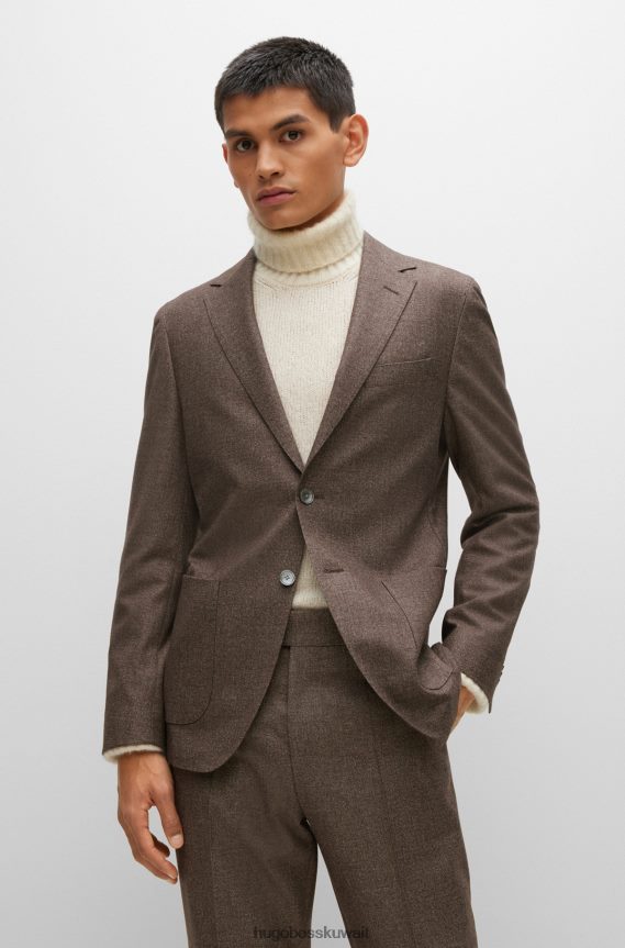 4TFNJN3025 بني Hugo Boss بدلة ذات قصة عادية مصنوعة من مزيج هوغو من الصوف البكر باللون البني