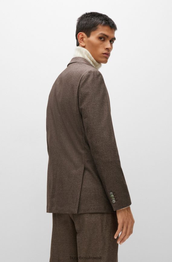 4TFNJN3025 بني Hugo Boss بدلة ذات قصة عادية مصنوعة من مزيج هوغو من الصوف البكر باللون البني