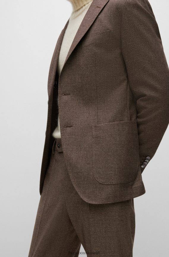 4TFNJN3025 بني Hugo Boss بدلة ذات قصة عادية مصنوعة من مزيج هوغو من الصوف البكر باللون البني