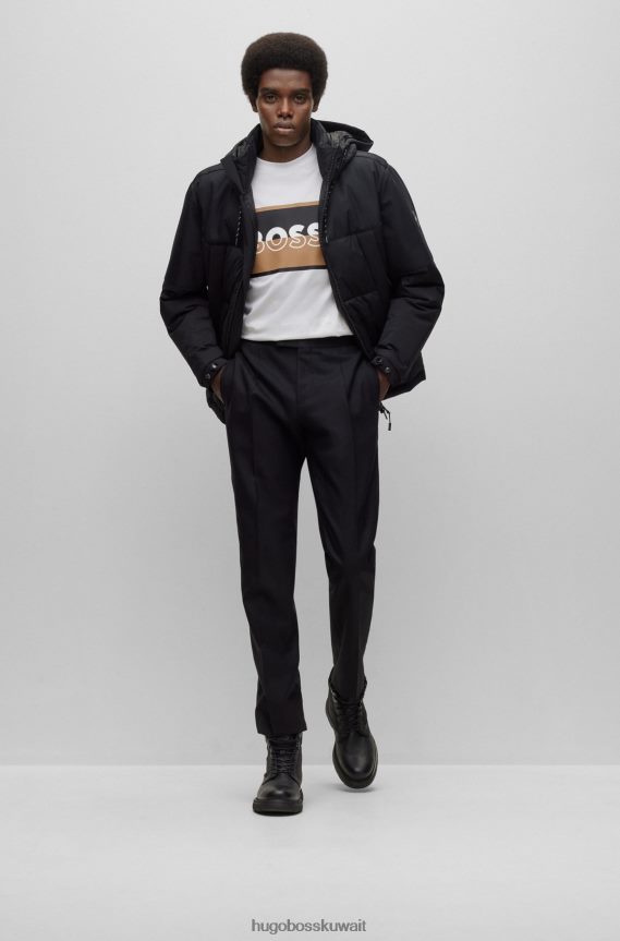 4TFNJN3027 أبيض Hugo Boss تي شيرت بقصة ضيقة من القطن المرسيري مع شعار هوغو أبيض منقسم