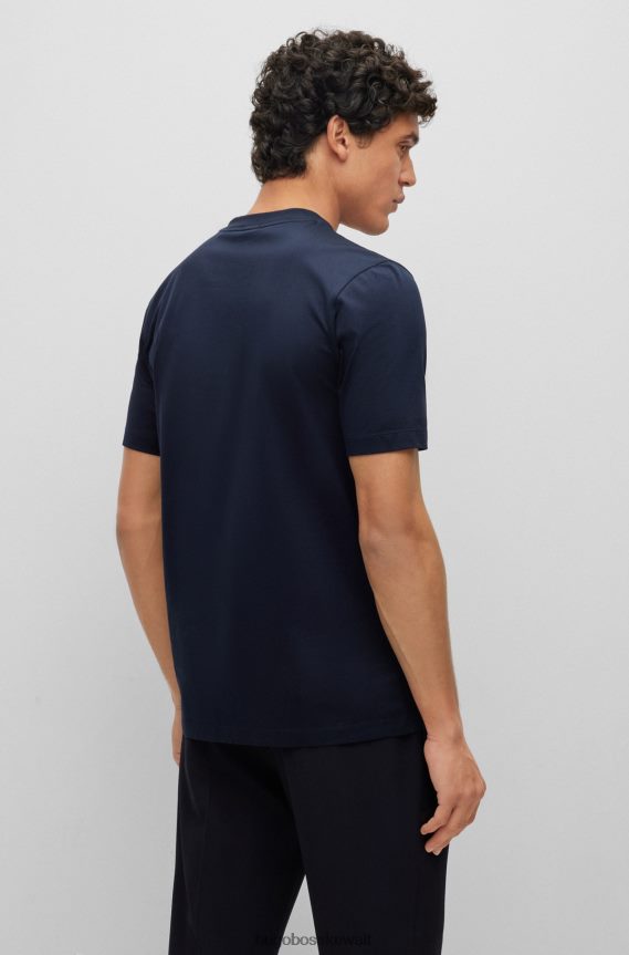 4TFNJN3028 أزرق غامق Hugo Boss تي شيرت Hugo ذو قصة ضيقة باللون الأزرق الداكن من القطن المرسيري مع شعار منقسم