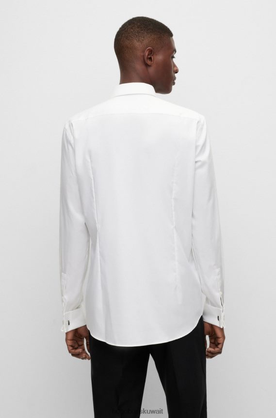 4TFNJN3040 أبيض Hugo Boss قميص رسمي بقصة ضيقة مصنوع من قماش البوبلين القطني القابل للتمدد وسهل الكي باللون الأبيض
