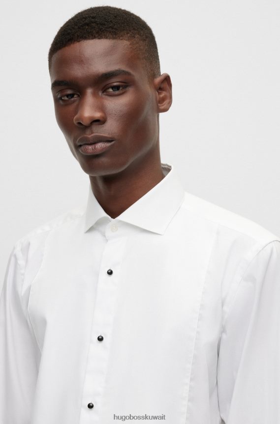 4TFNJN3040 أبيض Hugo Boss قميص رسمي بقصة ضيقة مصنوع من قماش البوبلين القطني القابل للتمدد وسهل الكي باللون الأبيض
