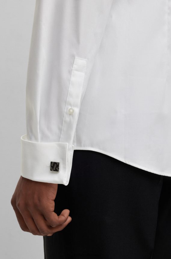4TFNJN3040 أبيض Hugo Boss قميص رسمي بقصة ضيقة مصنوع من قماش البوبلين القطني القابل للتمدد وسهل الكي باللون الأبيض