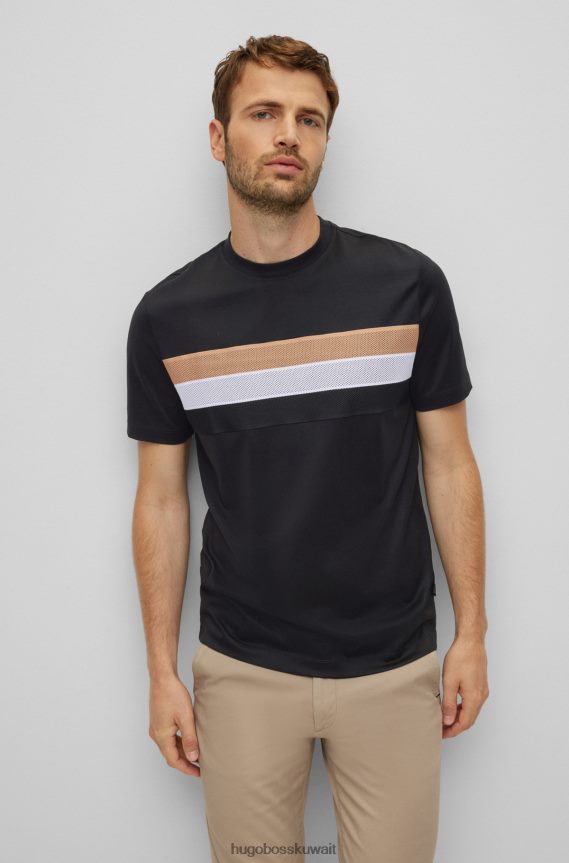 4TFNJN3044 أسود Hugo Boss تي شيرت Hugo من القطن المرسيري باللون الأسود مع شريط شبكي مميز