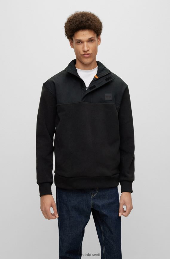 4TFNJN3046 أسود Hugo Boss سويت شيرت مريح من الصوف القطبي مع رقعة شعار هوغو باللون الأسود