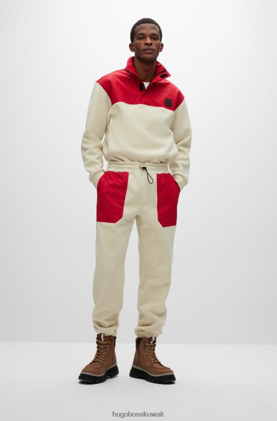 4TFNJN3047 أبيض Hugo Boss سويت شيرت أبيض مريح من الصوف القطبي مع رقعة شعار هوغو