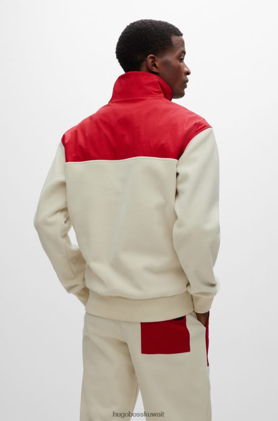 4TFNJN3047 أبيض Hugo Boss سويت شيرت أبيض مريح من الصوف القطبي مع رقعة شعار هوغو