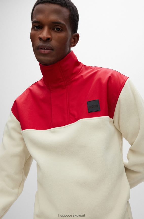 4TFNJN3047 أبيض Hugo Boss سويت شيرت أبيض مريح من الصوف القطبي مع رقعة شعار هوغو