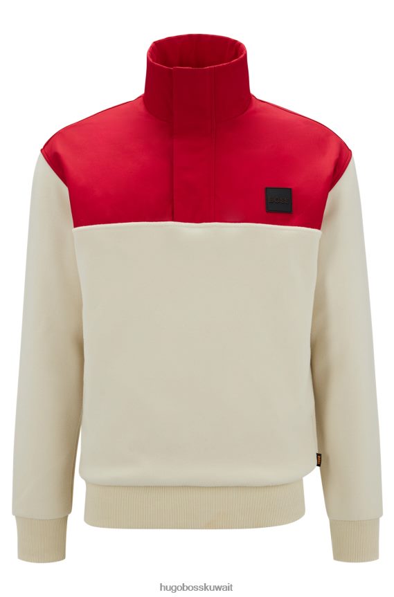 4TFNJN3047 أبيض Hugo Boss سويت شيرت أبيض مريح من الصوف القطبي مع رقعة شعار هوغو