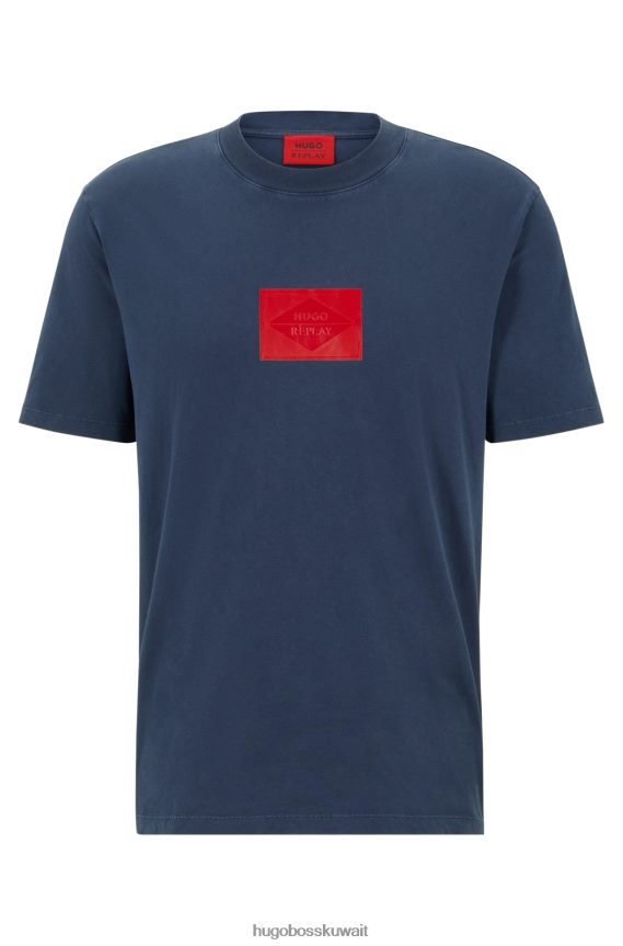 4TFNJN3051 أزرق غامق Hugo Boss هوغو | تي شيرت من القطن العضوي مع شارة شعار الكبسولة